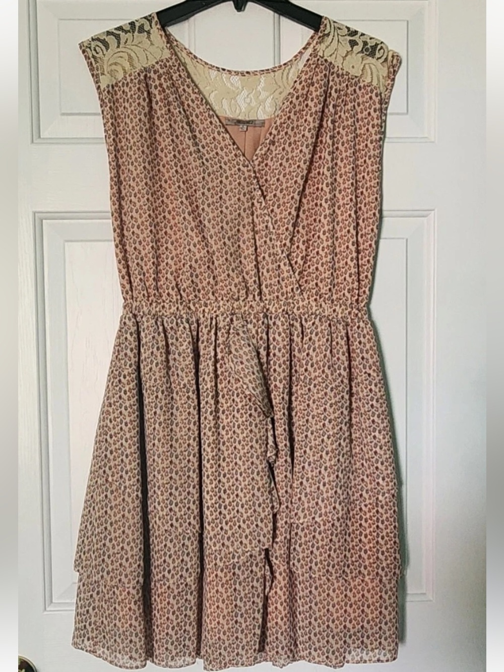 Miss Me Blush Floral Lace-Accent Mini Dress